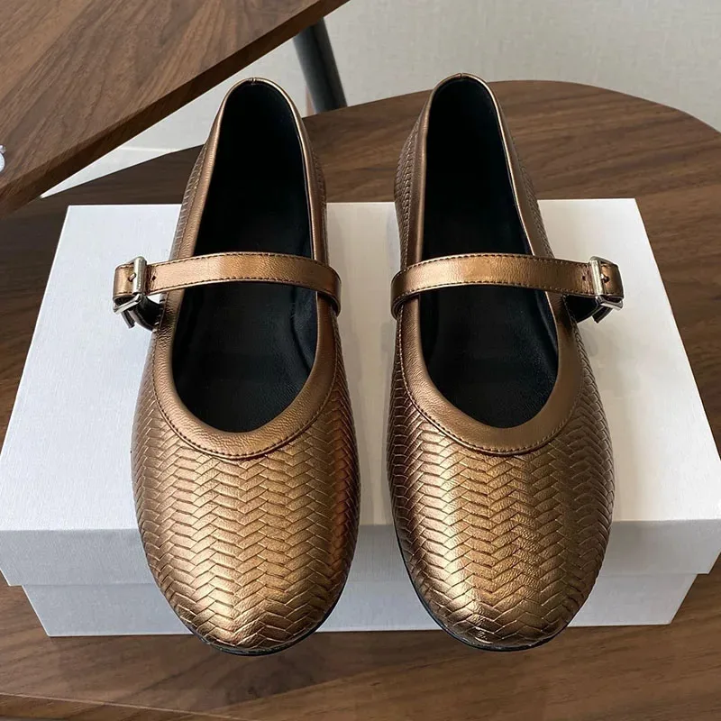 

Women Genuine Leather Flat Bottom Single Shoes Women Round Toe Elastic Band Mary Jane Shoes Soft Sole Ballet Shoes Fashion
