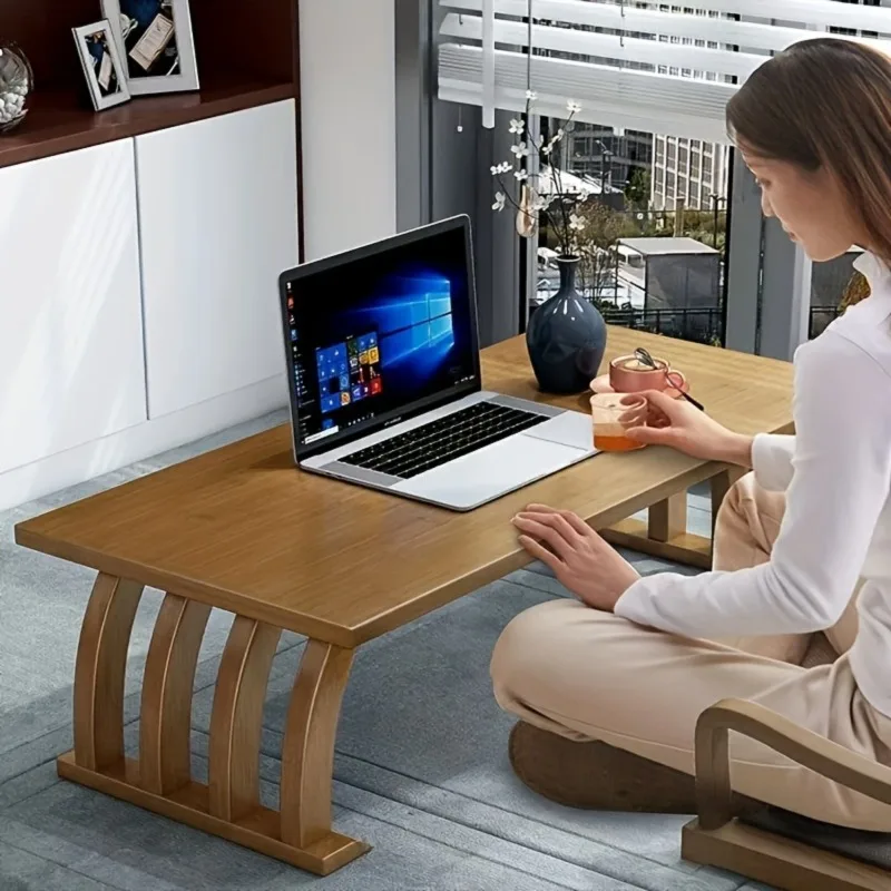 Japanischer Niedriger Tisch, Holzplatte Kompakter Zen-Kaffeetisch, Minimalistischer Beistelltisch für Meditation, Nachttisch, Kleine Räume