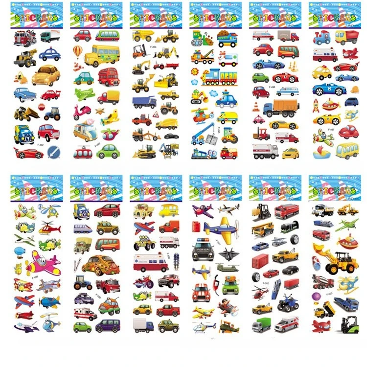 10 Vellen 3D Vrachtwagens Stickers Feestartikelen Gezwollen Bouwvoertuig Stickers DIY Kinderen Speelgoed Peuter Herbruikbare Stok voor Auto Fiets