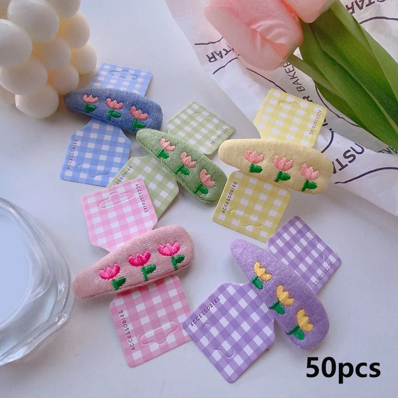 50Pcs Colorfu Lattice Half Folded Card Hair Accessories Cardboard Display Card Labels Hair Rope Packaging Card Hanging Tag Label