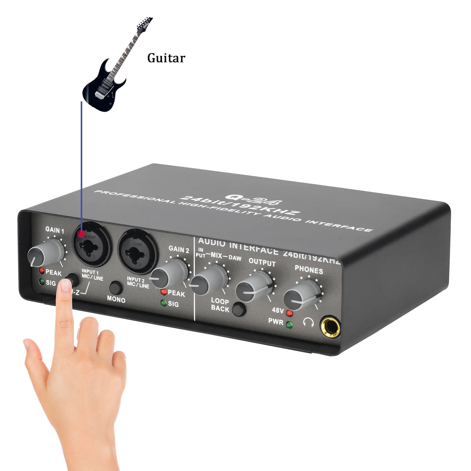 Professional Audio Interface Sound Card, with Monitoring Electric Guitar Live Recording Extractor, Used for Studio Singing Q24