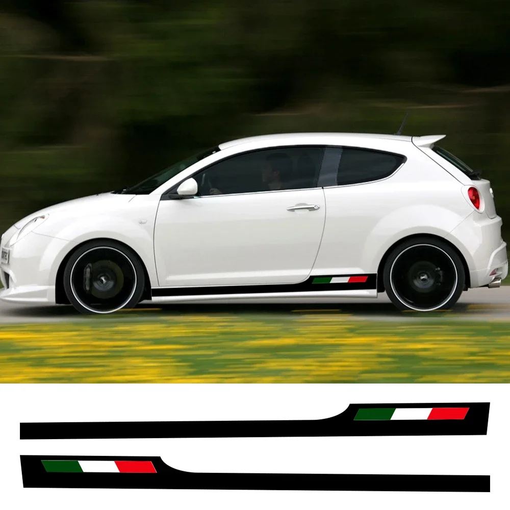 Car Side Skirt Vinyl Decals Door Italian Flag Graphics Racing Stripes Sticker Waterproof Decor Accessories For Alfa Romeo Mito