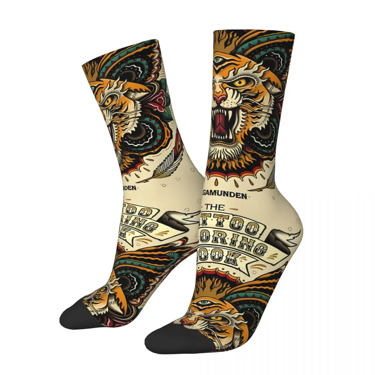

Funny Crazy Sock for Men Tiger Butterfly Folk Vintage Pattern Printed Crew Sock