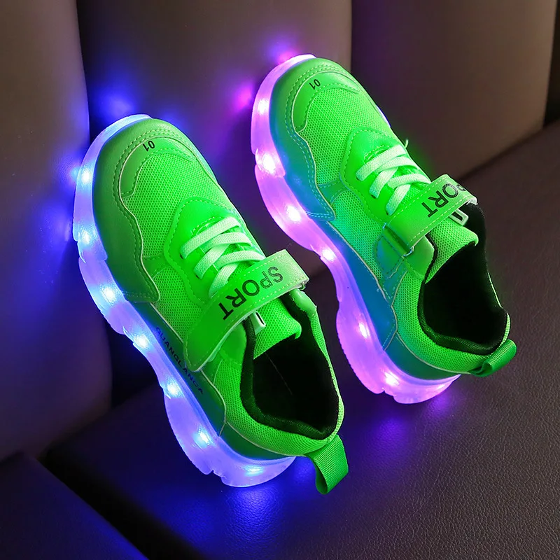 Nieuwe Kinder Led Light Schoenen Usb Opladen Kinder Sneakers Mesh Ademende Jongens En Meisjes Sportschoenen