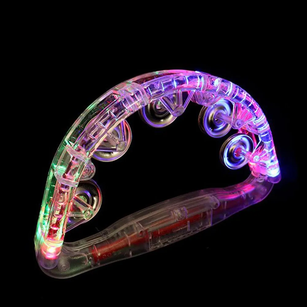 LED Tambourine Clear Light Up Sensory Toy Flashing Tambourine Musical Instrument Shaking Toy For Festivals Birthday Orff Instrum