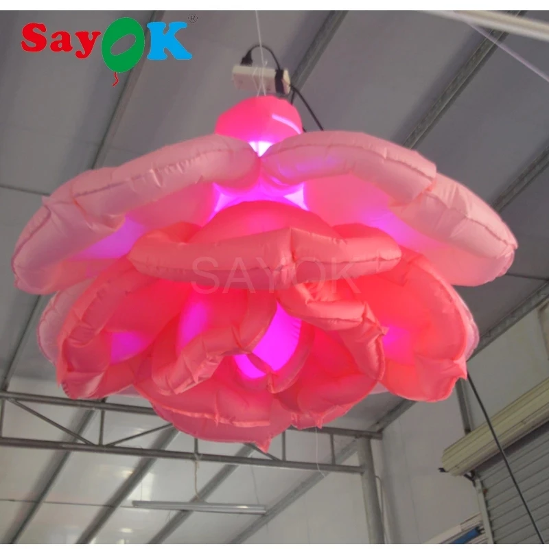 

1.5m/4.9ft, 2m/6.5ft Inflatable Hanging Flower Giant Rose Blossom with Led Light Multi-Color Flower for Stage/Party Decoration