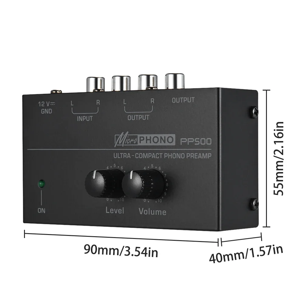 Preamplifier Phono Preamp Ultra-Compact Audio Amplifier With Level Volume Control 2xRCA Input 2xRCA 1/4\