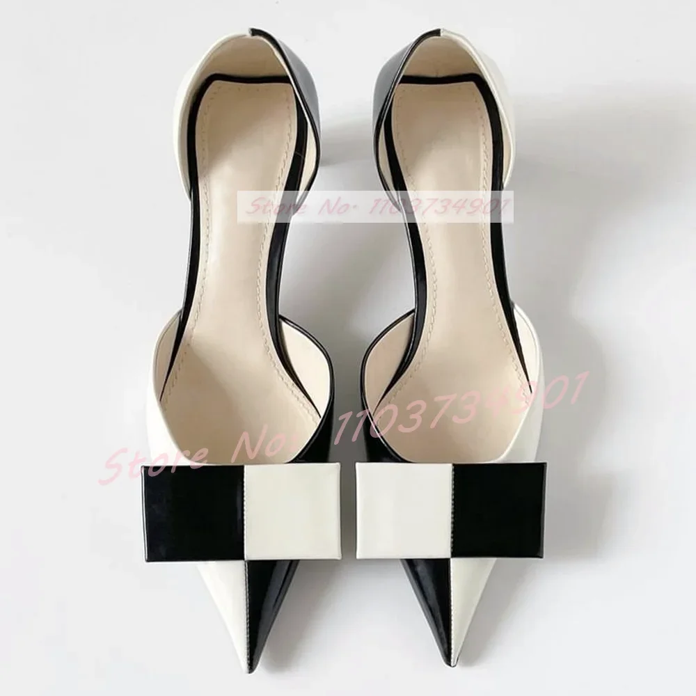 White Mixed Colors Slip-On Sandals Women Fashion Sexy Pointy Toe Chunky Heeled Shoes Ladies Patent Leather Big Size Sandals image 3