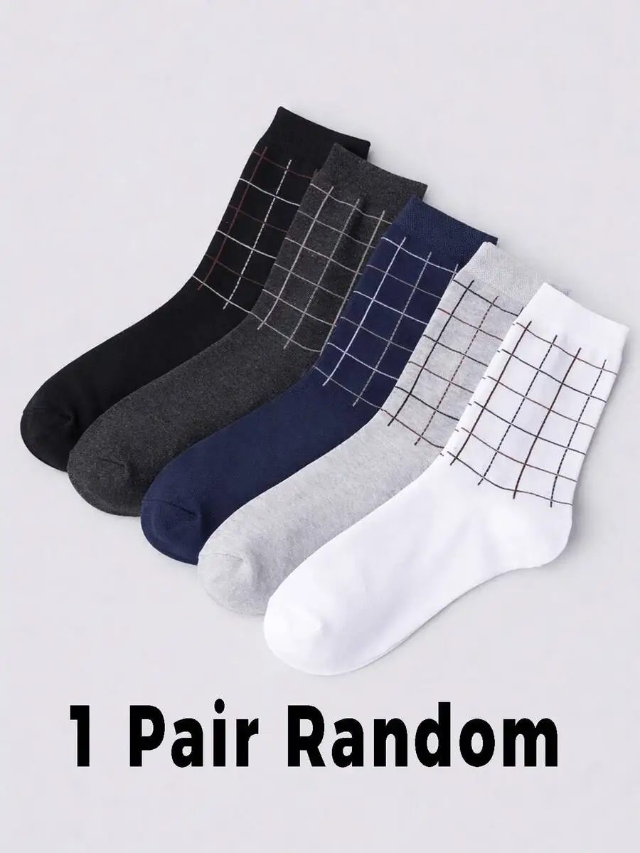

Mens Dress Socks Crew Style Grid Pattern Reinforced Toe Heel Breathable Soft Sweat Wicking