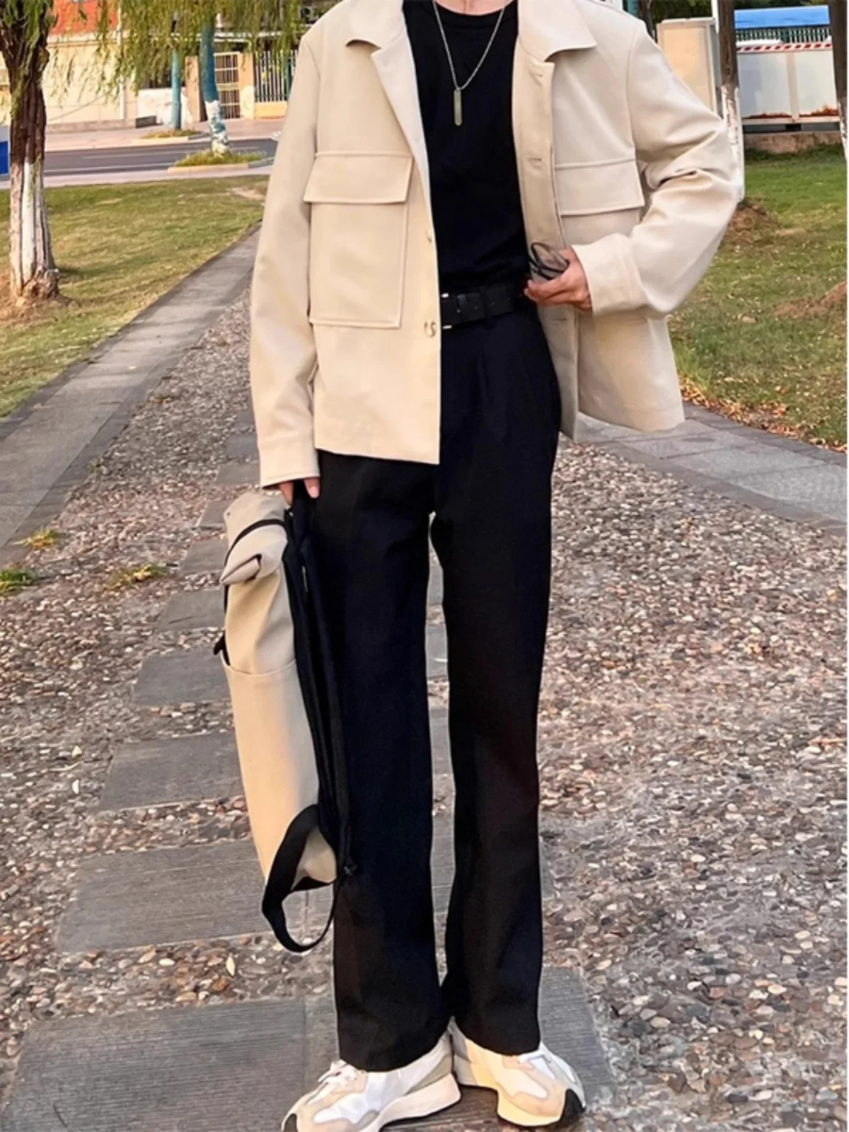 

Korean Sle Men's Casual Pants Drapey No Ironing Straight Leg Loose Fit Trendy Long Trousers Autumn High Waist Sensation