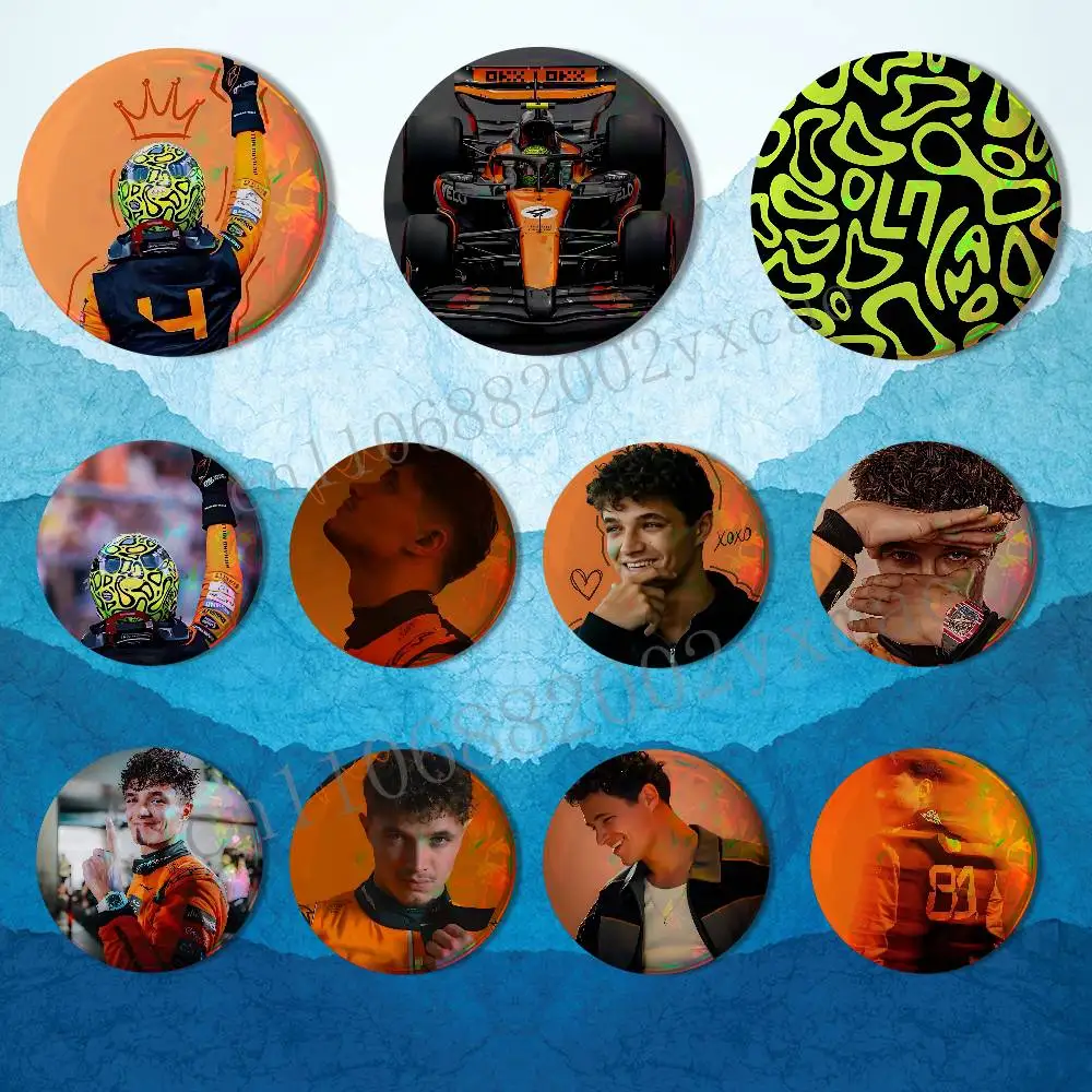 racing regulations Lando Norris Reflective Pin Tinplate Round Brooch Cartoon Cosplay Badges for Bag Hat Toys Gifts