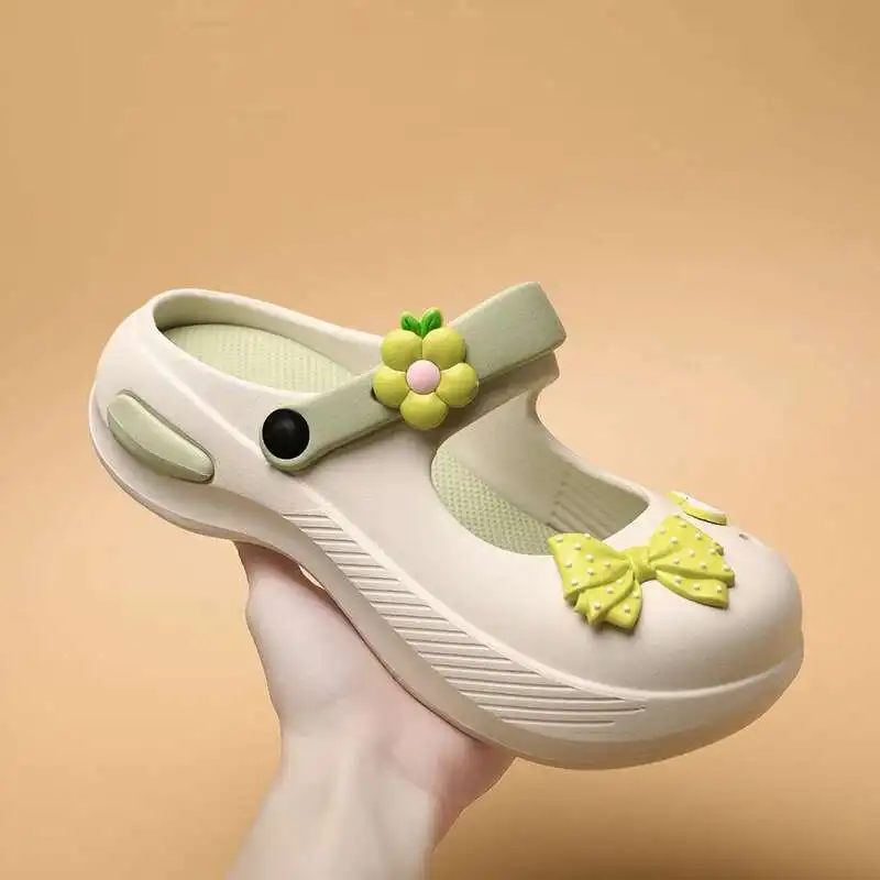 Women Platform Sandals Clogs Mary Jane Cute Bow Knot Arch Support Garden Shoes Slip-On Outdoor Beach Slippers Height Increase