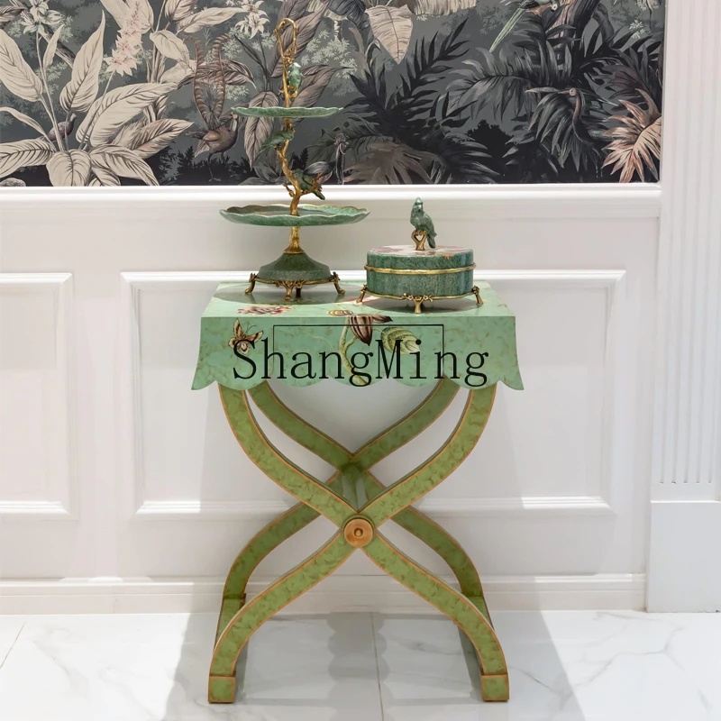 

SM household high-end birch corner table romantic hand-painted flowers solid wood small tea table edge table