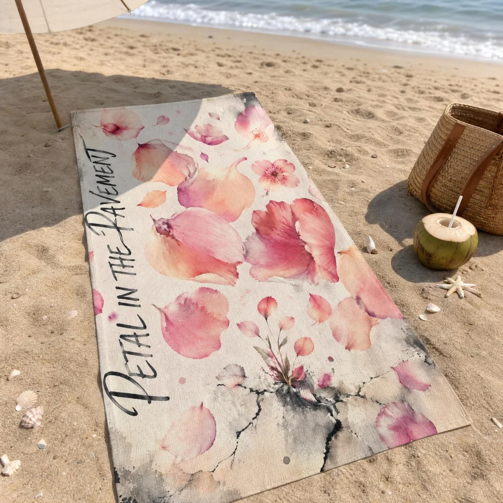 Watercolor Pink Petal Crack Texture Print Quick Dry Microfiber Beach Towel Large Sand Resistant Absorbent Pool Travel Towel