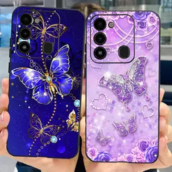 For Tecno Spark 8C 2022 Back Case Soft Silicone Bumper Flower Butterfly Print Phone Coque Capa For Tecno KG5k, KG5j, KG5n Cover