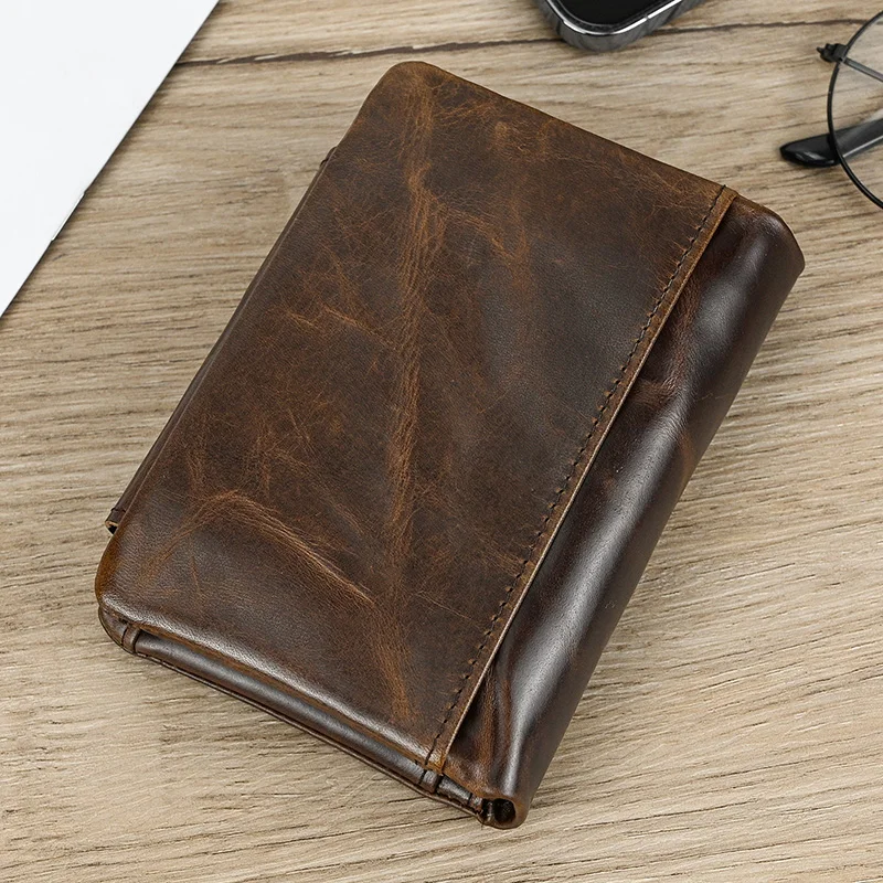 Luufan Leather Men‘s Short Wallet Hasp Genuine Leather Unisex Zipper Coin Clutch Purse Cowhide Card Holder Trifold Man wallets