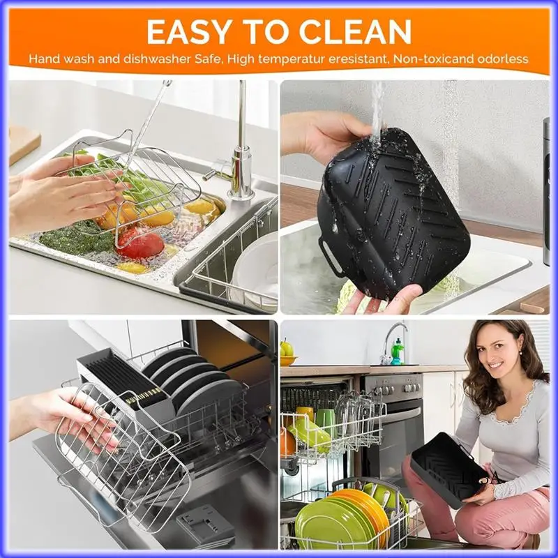 

RM-Silicone Air Fryer Liner,Air Fryer Accessories For Ninja Dual AF300UK AF400UK Reusable Dual Air Fryer Racks Durable Easy Inst