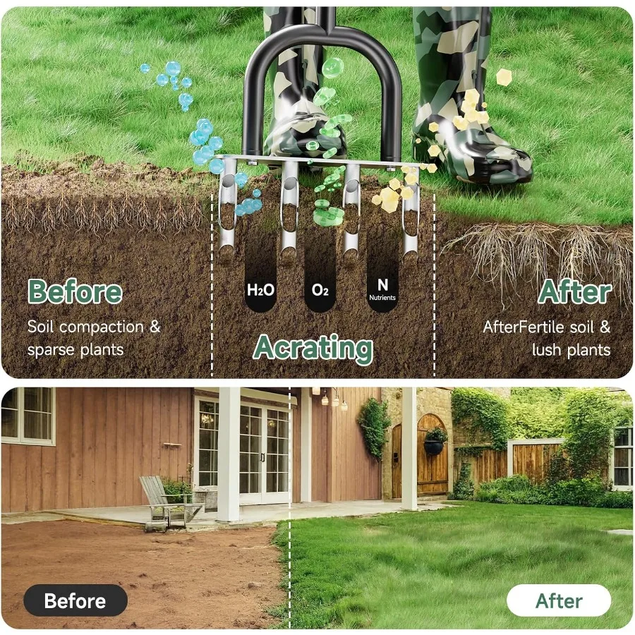 2in1 잔디 에어레이터 코어 에어레이터 잔디 도구 교체 가능한 중공 및 솔리드 틴 포함 정원 잔디 및 마당용 휴대용 토양 압축기