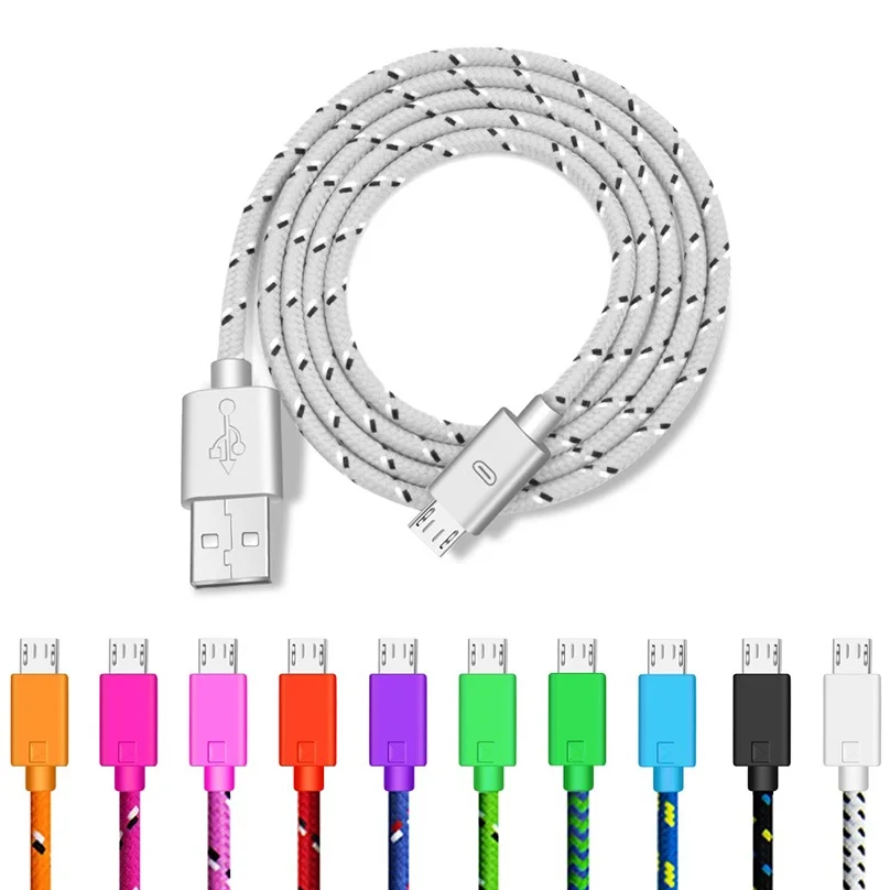 1m/2m/3m Nylon Braided Micro USB Cable Data Sync USB Charger Cable For Samsung Huawei Xiaomi HTC Android Phone USB Micro Cables