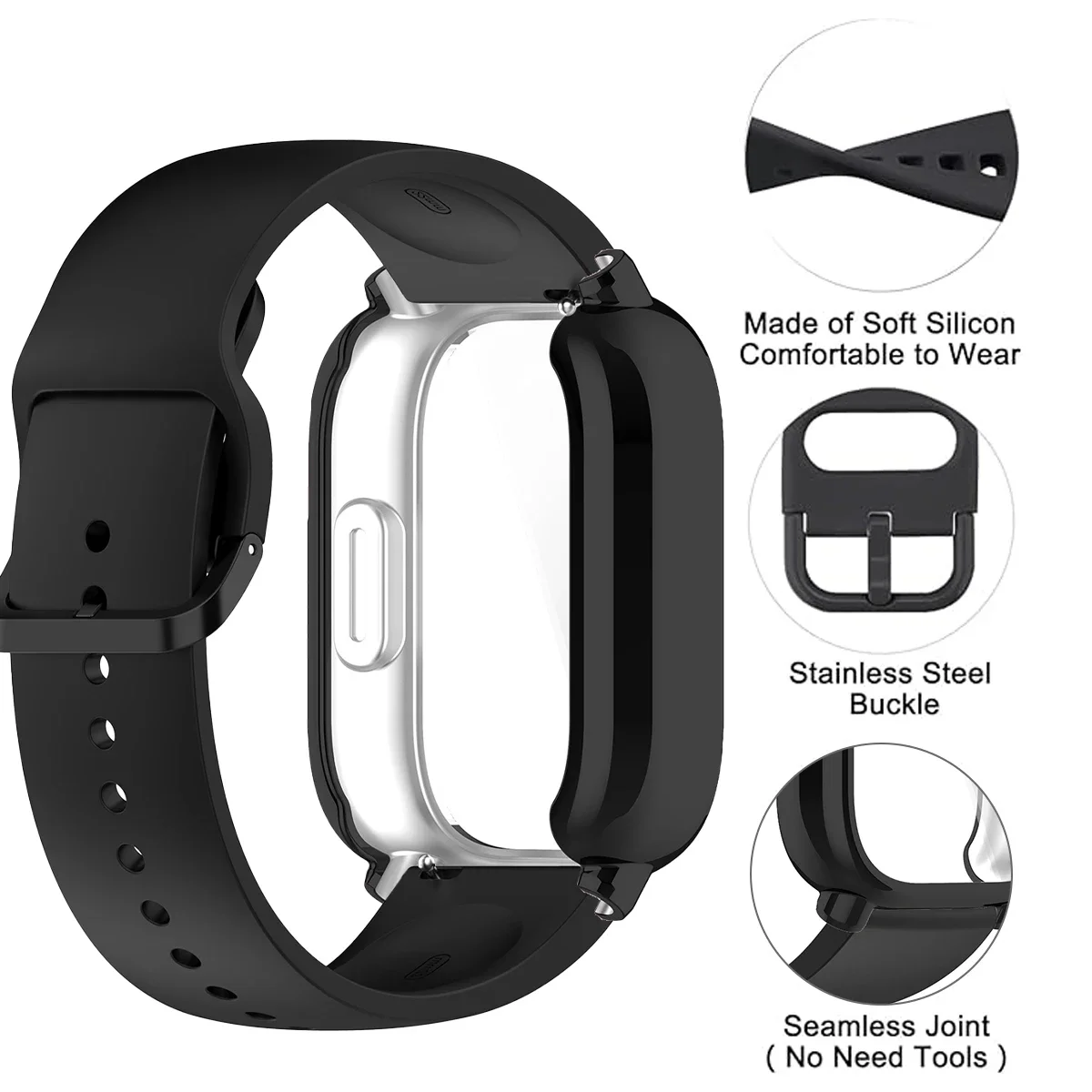 Schutzhülle + Silikonarmband für Xiaomi Redmi Watch 5 Active/5 Lite, vollständiger Bildschirm, TPU-Schale und atmungsaktives, weiches Sportarmband
