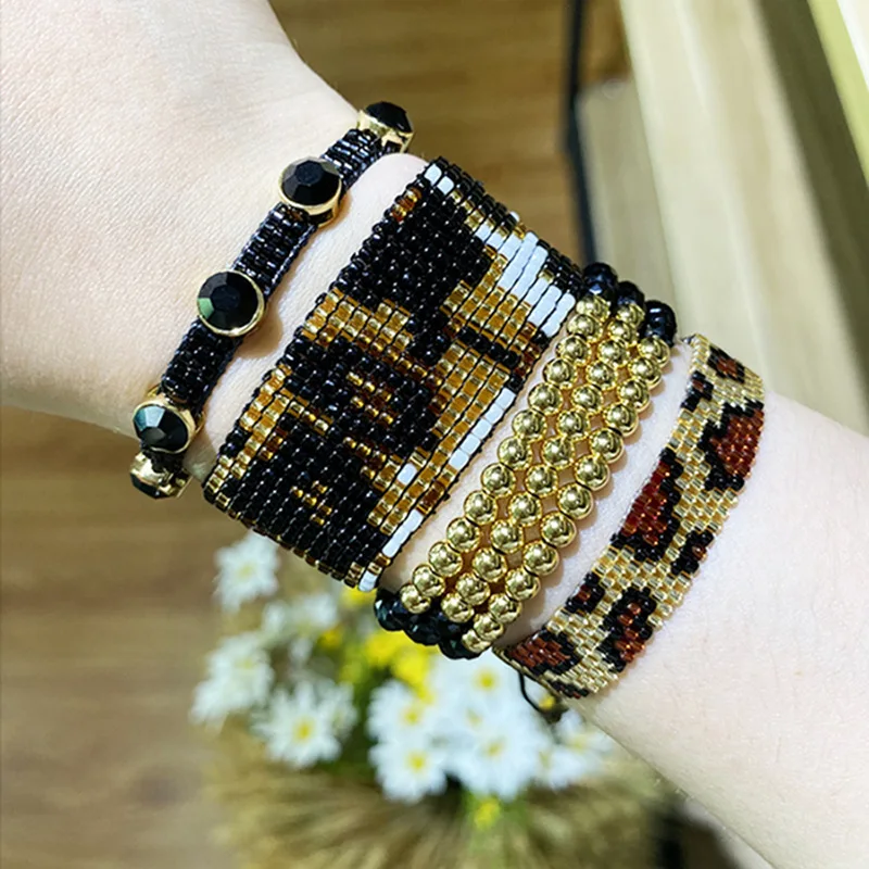 2023 Europe and the United States cross-border personalized hip-hop wind slightly set with diamonds miyuki bracelet fashion leop