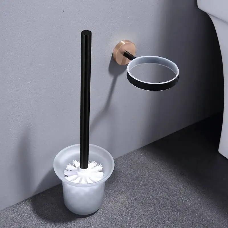 حامل مرحاض من الفولاذ المقاوم للصدأ باللون الأسود باللون الذهبي الوردي، فرشاة تنظيف منزلية بزاوية ميتة، ملحقات الحمام المثبتة على الحائط