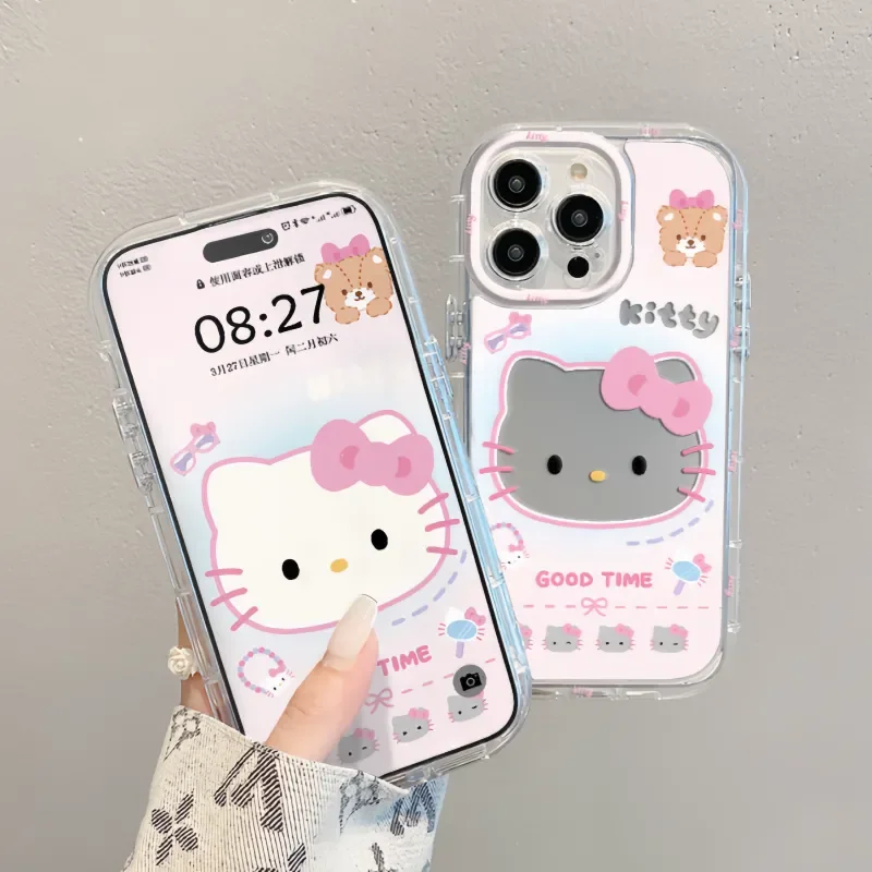 Hello Kitty Mirror Girl's Heart Cute Phone Case For iPhone 16 15 14 13 12 11 Pro Max XR XS MAX 7 8Plus MINI Creativity Y2K Cover