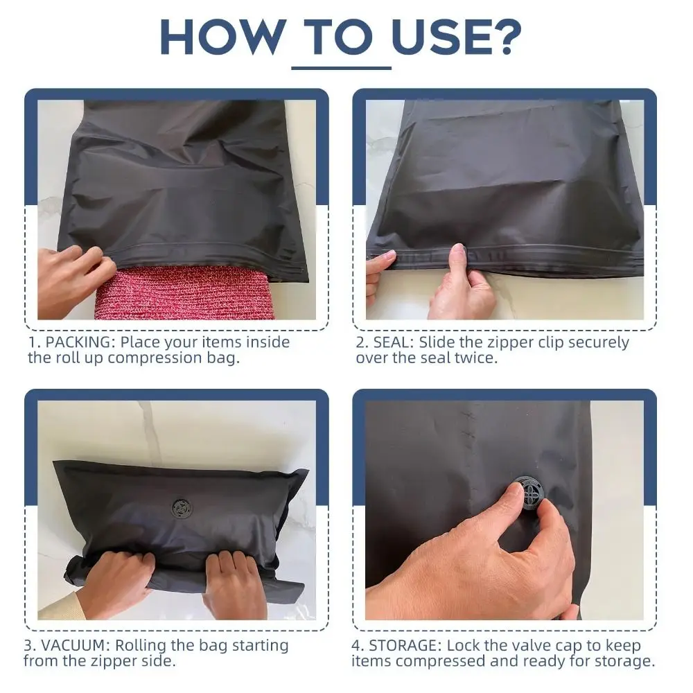 قابلة لإعادة الاستخدام اليد لفة أكياس مكنسة للسفر مقاوم للماء فراغ ضغط حقيبة أمتعة محمولة فراغ حقيبة التخزين توفير المساحة