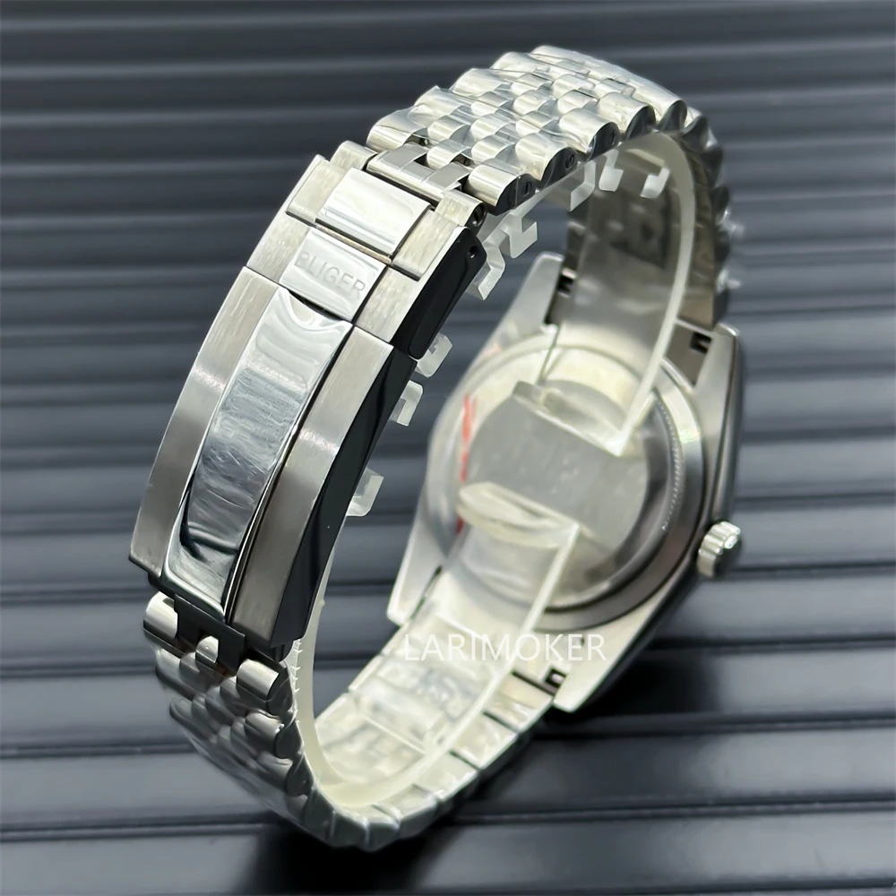 Bliger-Men's Sapphire Glass Bracelet, recesso bisel, Roman Index, Sun Dial, Jubileu de Prata, NH35A, 36mm, 39mm