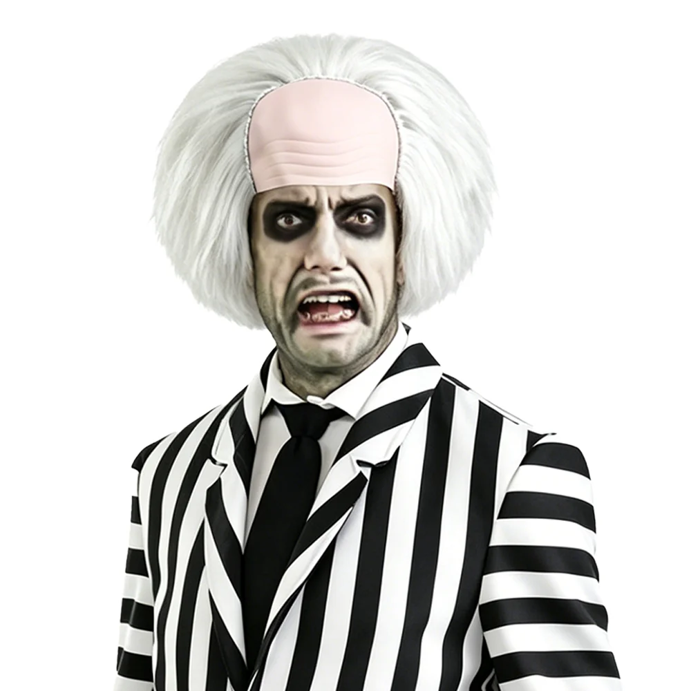 

Silver White Bald Clown Wig Short Curly Heat Resistant Synthetic Hair Unisex For Halloween Cosplay Costume Party Fancy Props