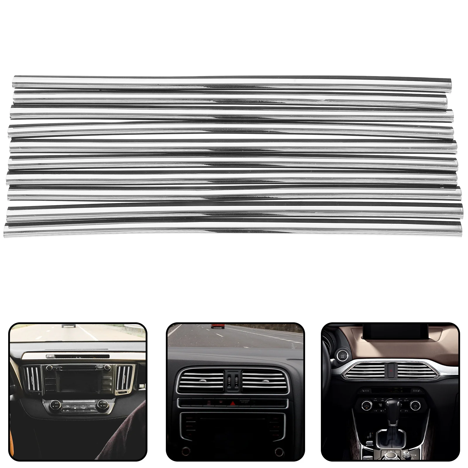 

10Pcs Electroplated Car Air Vent Trim Strips Durable PVC Interior Car Vent Decorative Outlet Strip Accessories