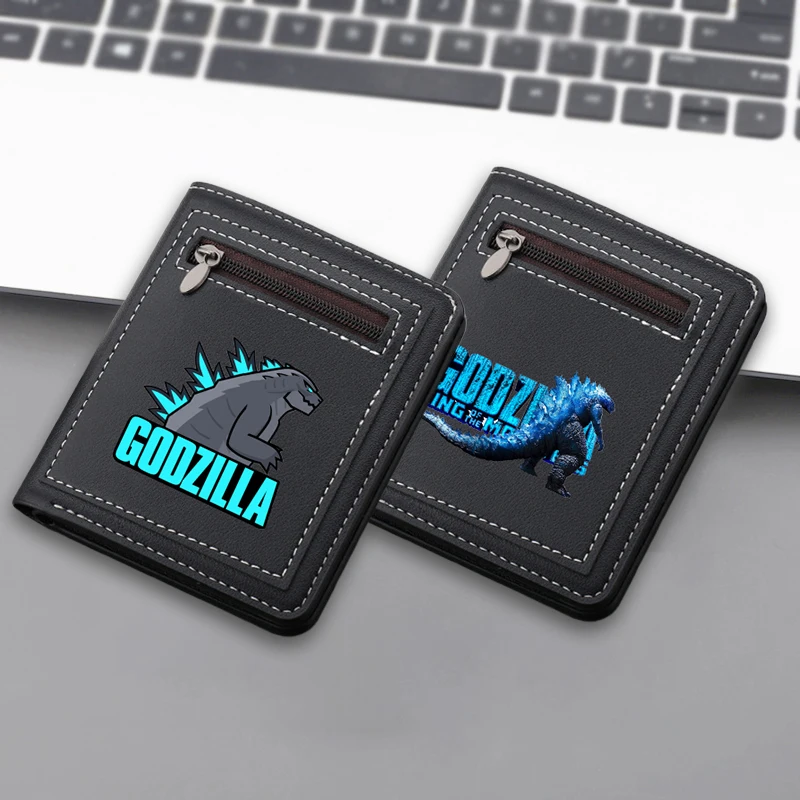 Godzilla Kong Men Wallet Zipper Coin Purse Credit Card Billfold Movie Cartoon Driver License ID Cards Cover Woman Kids Xmas Gift