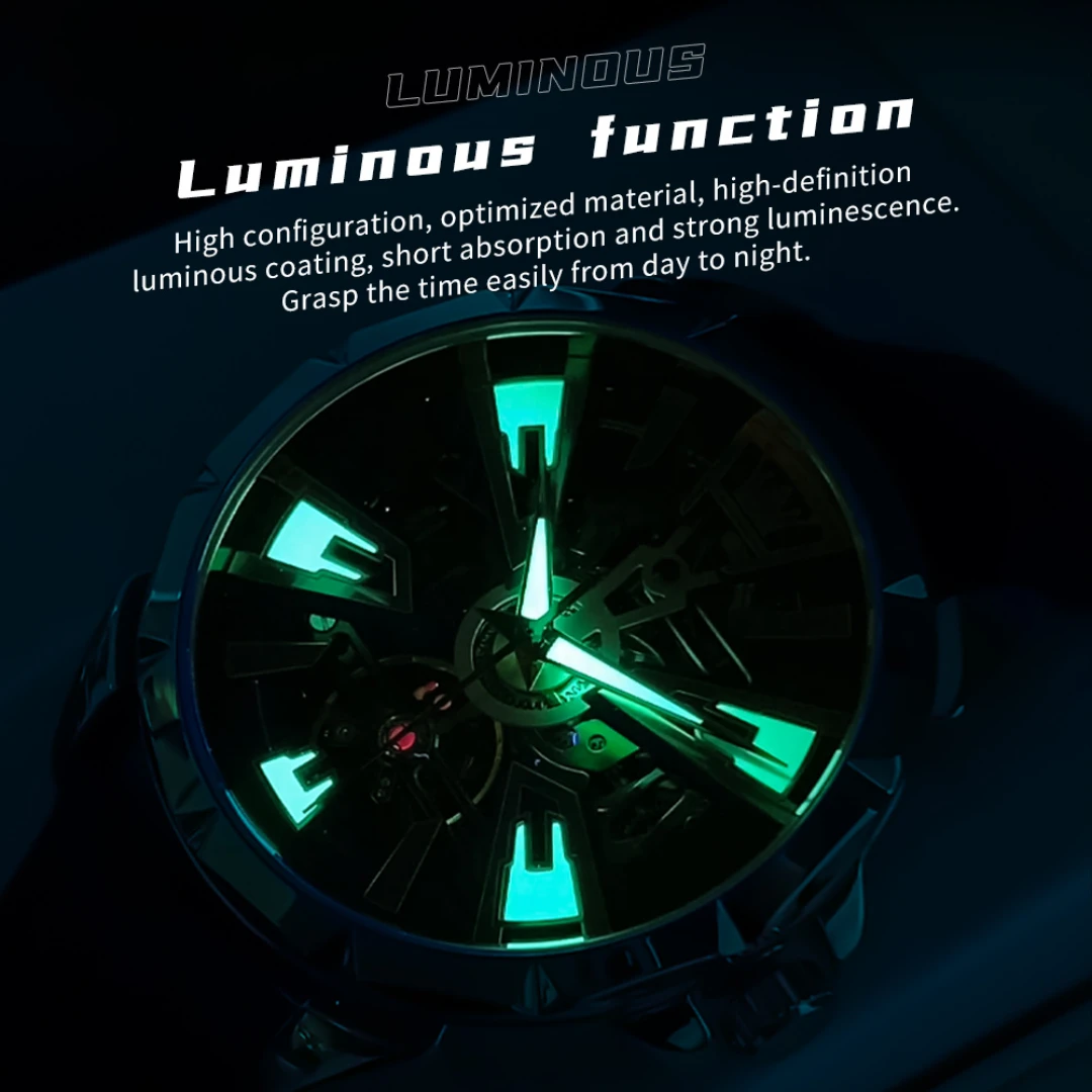 OLEVS 7051 Mechanical Fashion Watch Gift Round-dial Genuine Leather Watchband Wristwatch Luminous