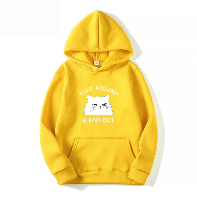 Men Women Hoodies Fashion White Cartoon Cat Printed Graphic Sweatshirts Loose Casual Harajuku Hooded Pullover Sportwear