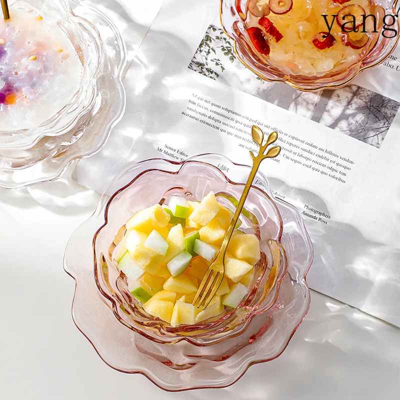 LMM Phnom Penh Peony Glass Bowl, Creative Bird's Nest Ice Cream Salad Bowl