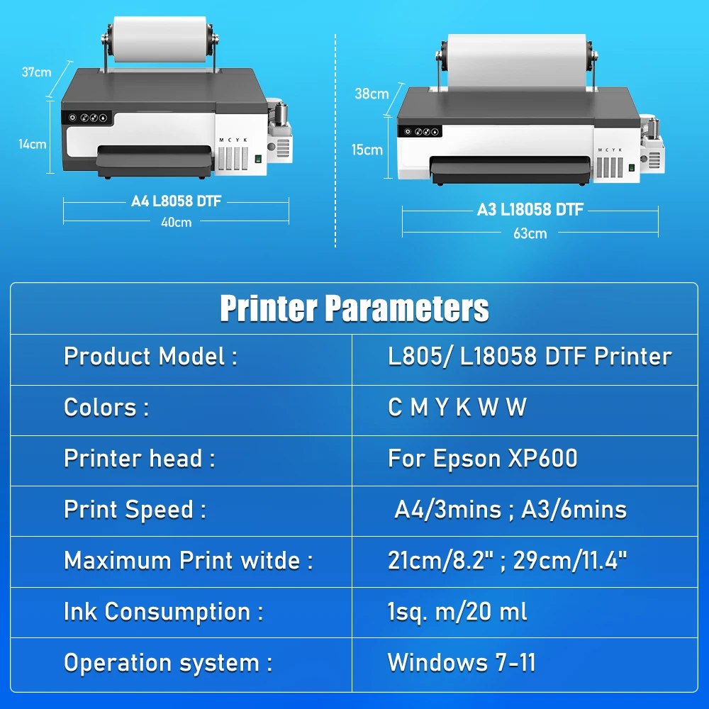 Stampante A3 XP600 DTF per Epson L18058/L8058 impresora a4 dtf stampanti macchina da stampa T-shirt per T-shirt con cappuccio borse scarpe