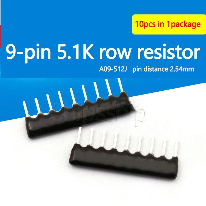 

9-pin Resisor 9P 5.1K Network Resistor A09-512J Pin Distance 2.54mm (10 PCS)