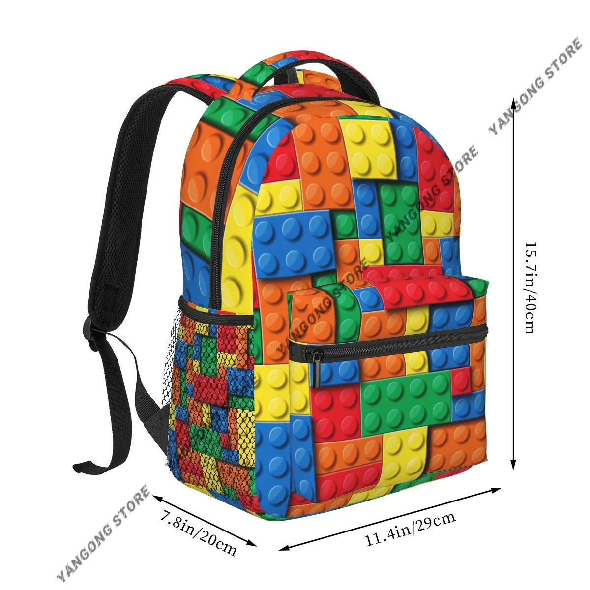 Fashion Backpack Women Men Unisex Students Backpacks Colorful Building Blocks Bricks Travel bag Bookbag