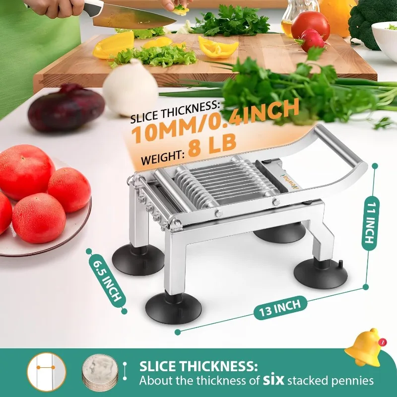 i Commercial Tomato Slicer 0.4”/10mm  Cutter Heavy Duty Stainless Steel Slicer Tool with 4 Suction Cups for Restaurant Home Use