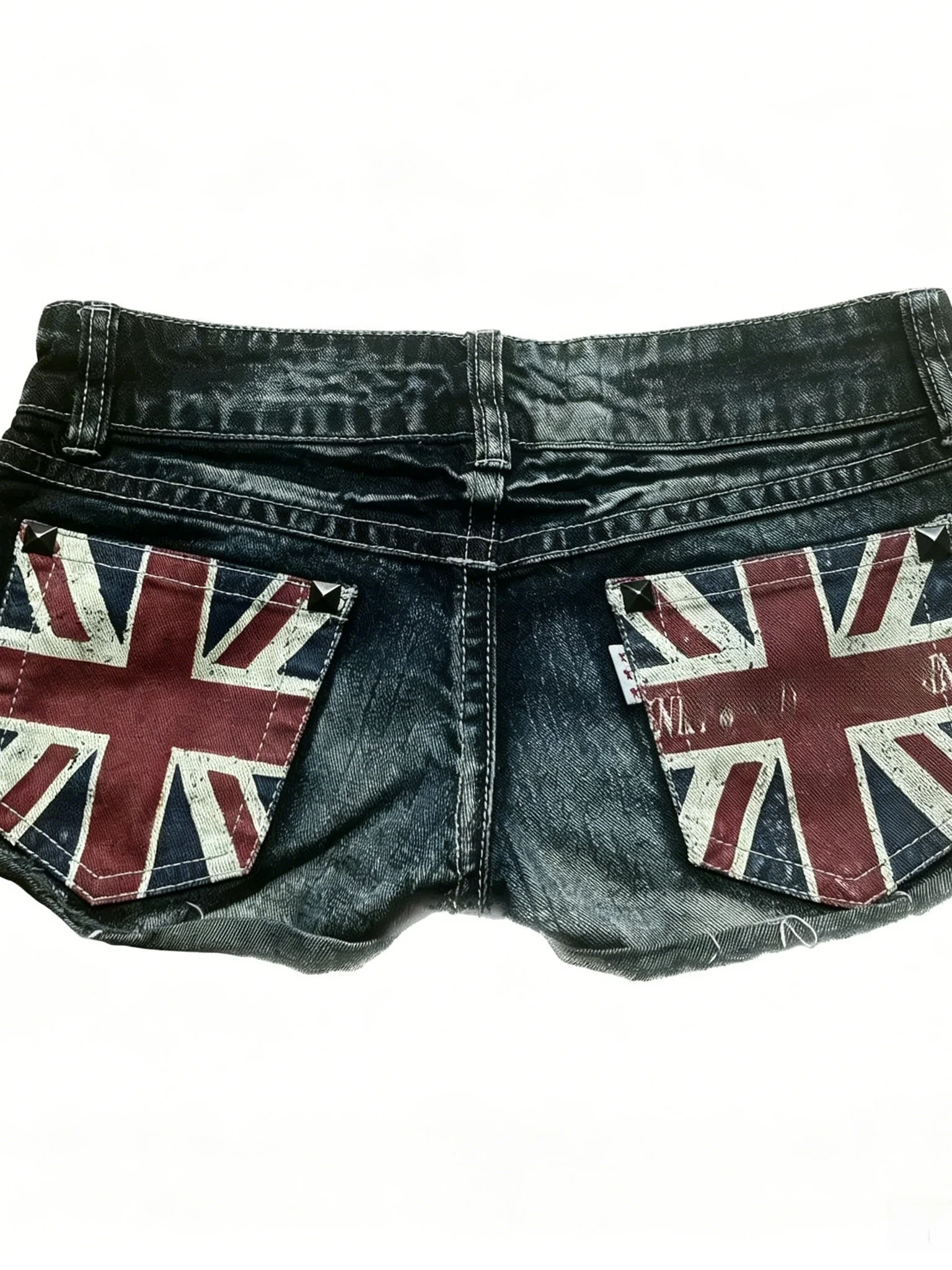 

Street Style Spicy Girl Slim Fit Printed Denim Shorts Contrast Color Straight Leg Zipper Closure Natural Waist Cotton Polyest...