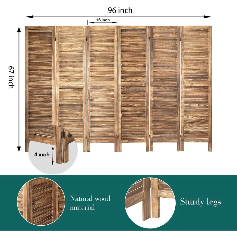 Room Dividers, 6 Panel Wood Room Screen Divider Freestanding, Folding Privacy Screen and Room Dividers, Wall Dividers, Da