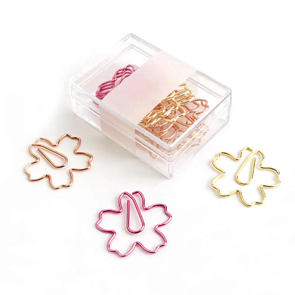 

12 PCS Cherry Blossom Paper Clip Clips Metal Modeling Holder Clamp Bookmark Office