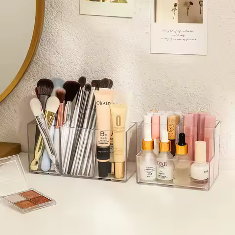 Transparent acrylic 3-5 grid makeup box,makeup brush bucket,makeup organizer,student desk pen holder jewelry storage box