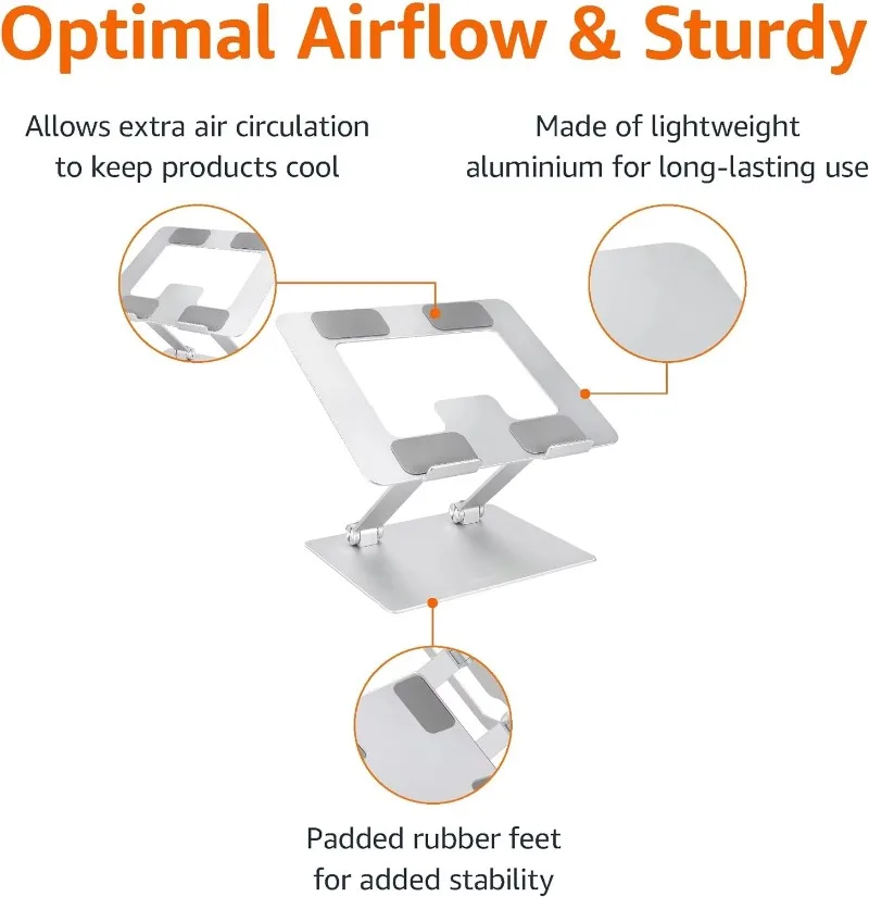 Aluminum Ergonomic Adhesive and Foldable Adjustable Monitor Riser Laptop Stand Holder for Desk