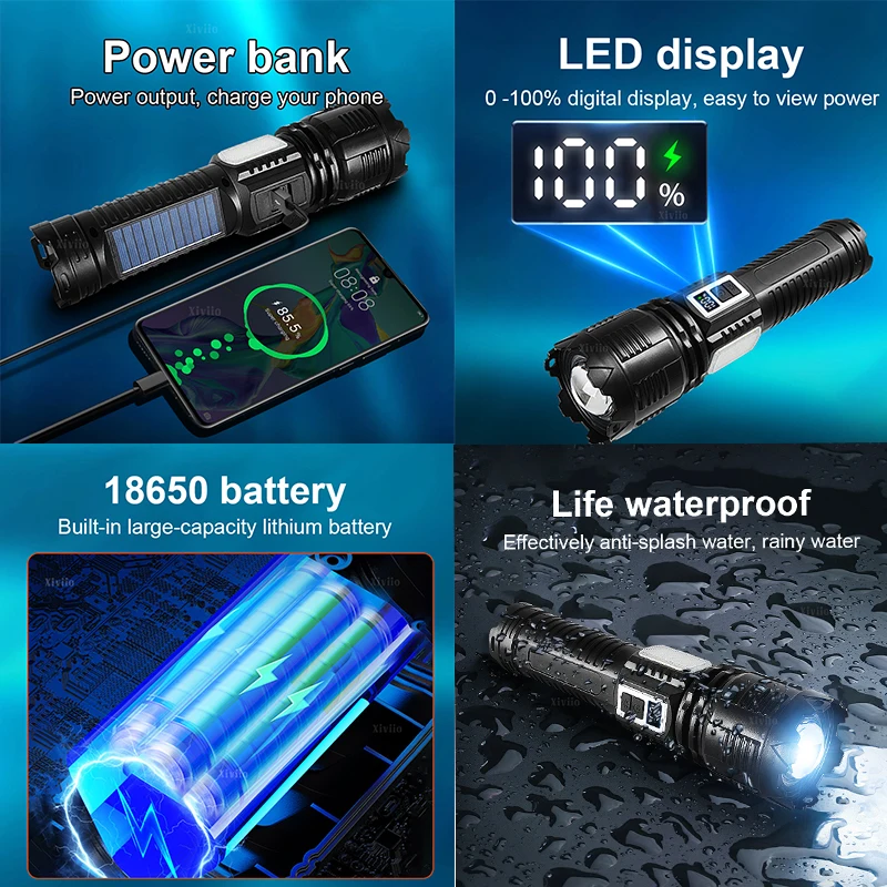 20000000LM Super Bright LED Flashlight Rechargeable Portable COB Flashlights Tactical Flashlight Fishing Canping Zoom Lanterns