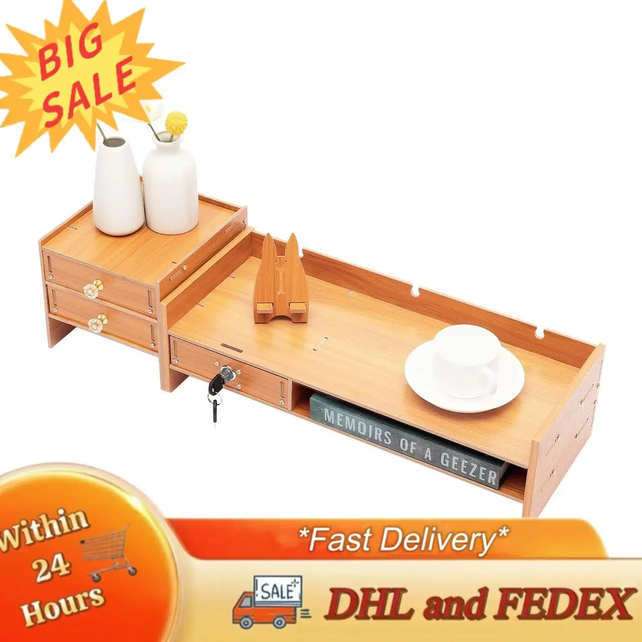 

Подставка для компьютерного монитора, настольная современная компьютерная стойка из МДФ, 11,02 фунта с ящиками, подставка для монитора с 2 ключами для учебы, офисного стола