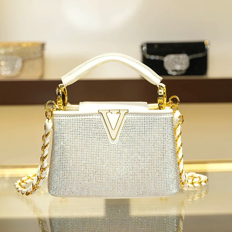 2024 Top Designer Diamond Large Capacity Women's Handbag Single Shoulder Ladies Luxury Crossbody Bag Crystal Fashion Banquet Bag