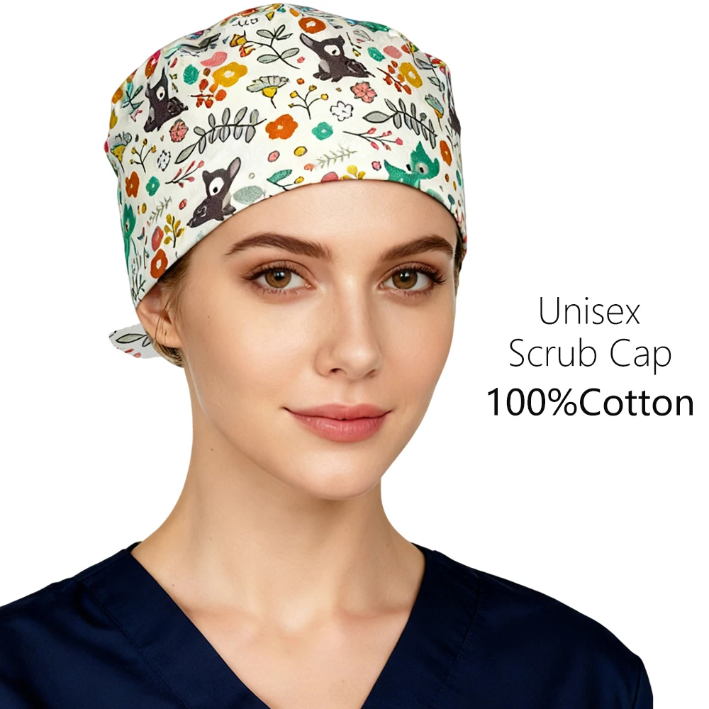 Unisex Spa Working Hat Cotton Adjustable Hospital Medical Operating Room Surgical Hat Woman Man Dental Clinic Beauty Scrub Caps