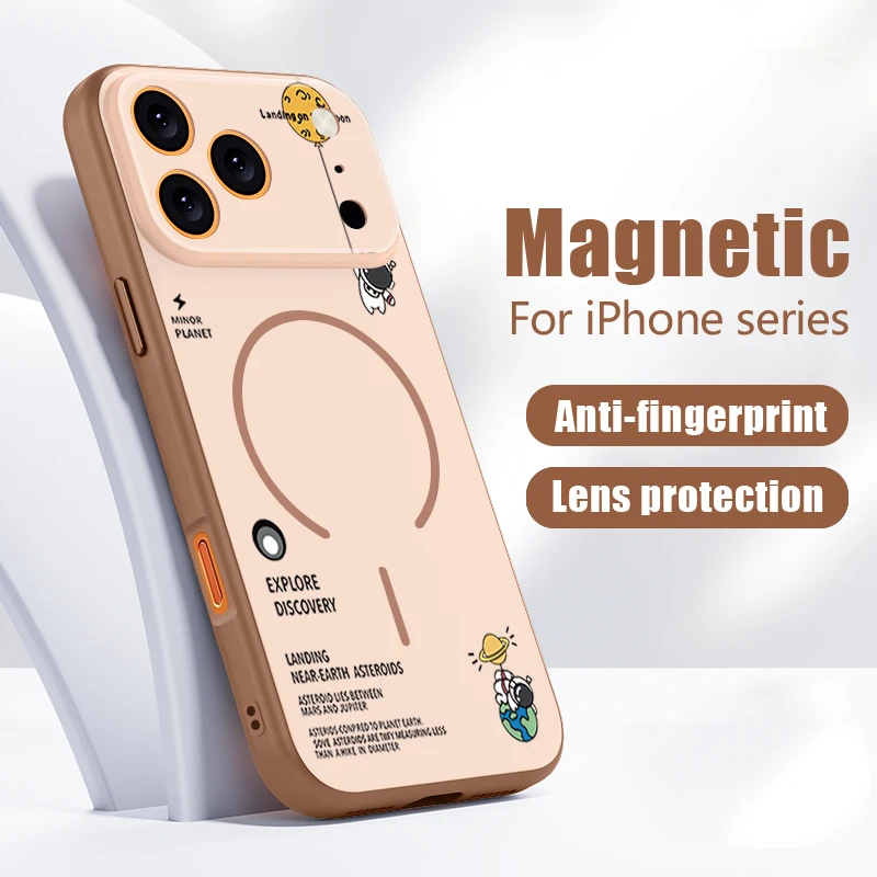 Hanging Astronaut Pattern Case For iPhone 17 Pro Max Magnetic For Magsafe Skin Feeling Cover For iPhone 16 18 Pro Max 15 14 13