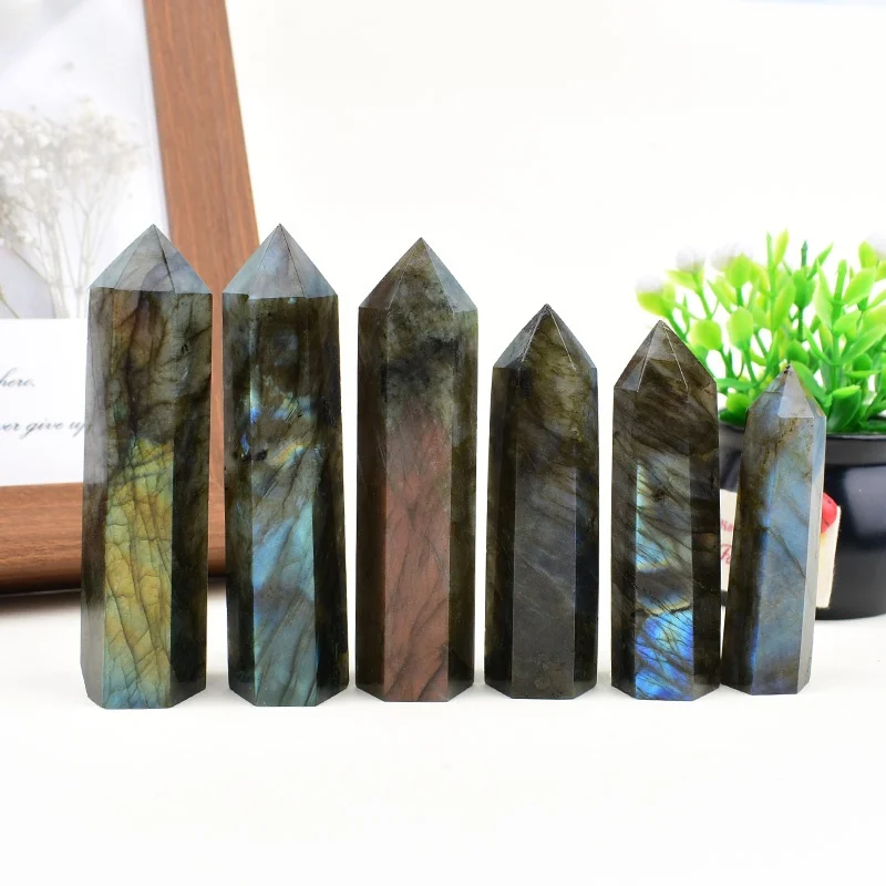 1pc Natural Crystal Stone Labradorite Point Healing Stone Home Decor Mineral Specimen Reiki Crafts Souvenir Pillar Unique Gift